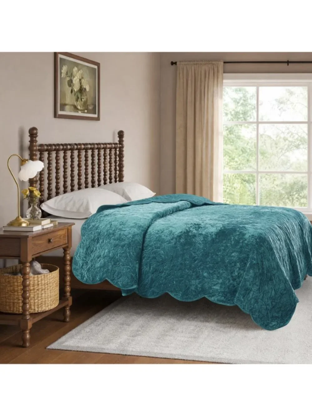 The Pioneer Woman Hawaiian Blue Cottage Eloise Floral 100% Poly Velvet Quilt